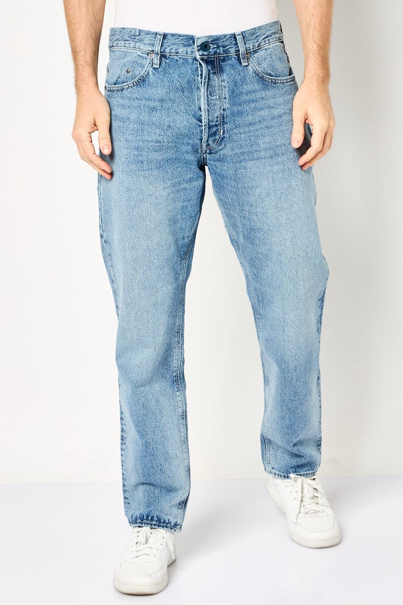 G-Star RAW جينز للرجال بقصة عادية مغسول بدون مرونة، أزرق مغسول - Image 1