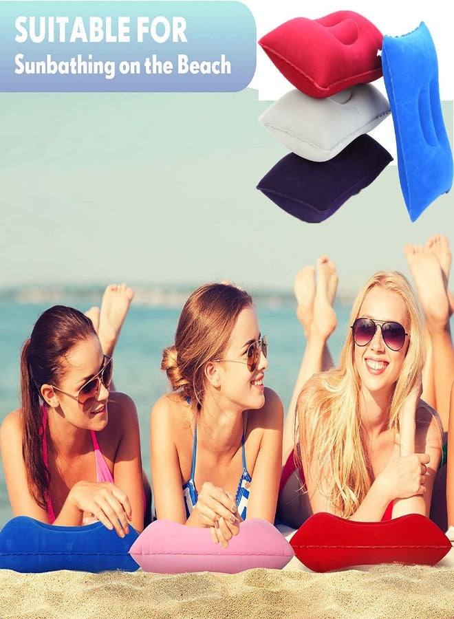 Inflatable Travel Pillow 4Colors Ultralight Compact Air Pillow Flocked Fabric Backpacking Pillow for Camping Hiking Sleeping Cushion Home Office Sleeping Neck Head Lumbar Support Airplane Trip  - Image 3