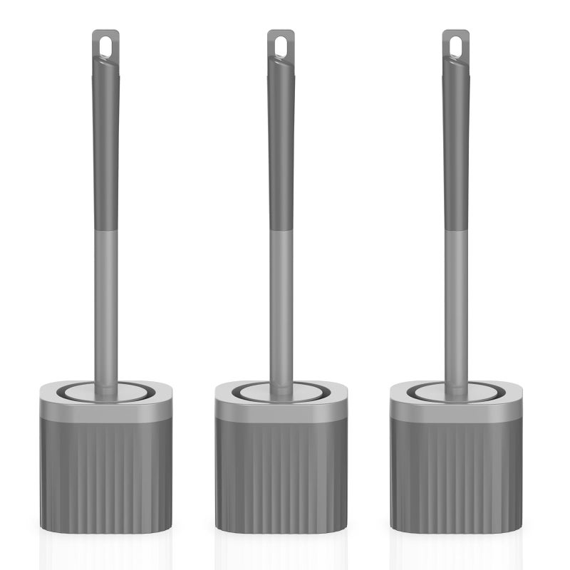 EZKEY Toilet Bowl Brush and Holder 3 Pack Compact Toilet Brush Set with Nylon Bristles Toilet Brush Hidden Scrubber Brushes for Bathroom CleaningGrey - Image 2