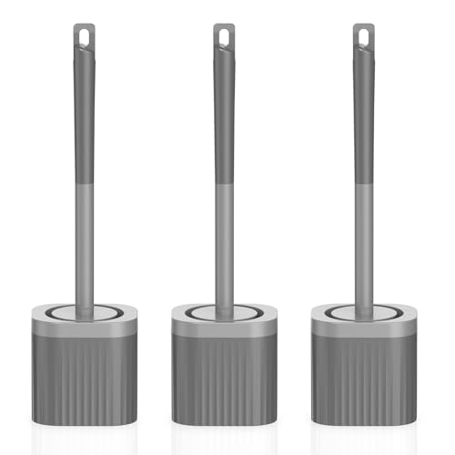 EZKEY Toilet Bowl Brush and Holder 3 Pack Compact Toilet Brush Set with Nylon Bristles Toilet Brush Hidden Scrubber Brushes for Bathroom CleaningGrey - Image 1