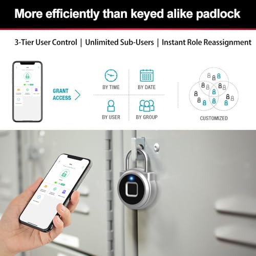eLinkSmart Gym Locker Padlock with Fingerprint Remote Authorized Unlock Record - Waterproof Security Keyless Smart Lock for School Gym Locker Backpack Gun Case Field Box Silver Support iOS Watch - Image 5