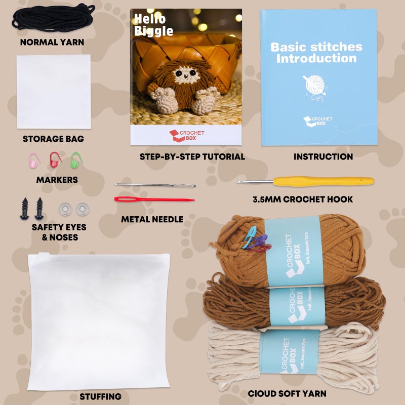 CrochetBox Crochet Kit for Beginner, Bigfoot Learn How to Crochet Stuffed Animals Gift for Adults and Teen(), Knitting Set with Yarn Hook Stitch-by-Stitch Video Tutorial - Image 3