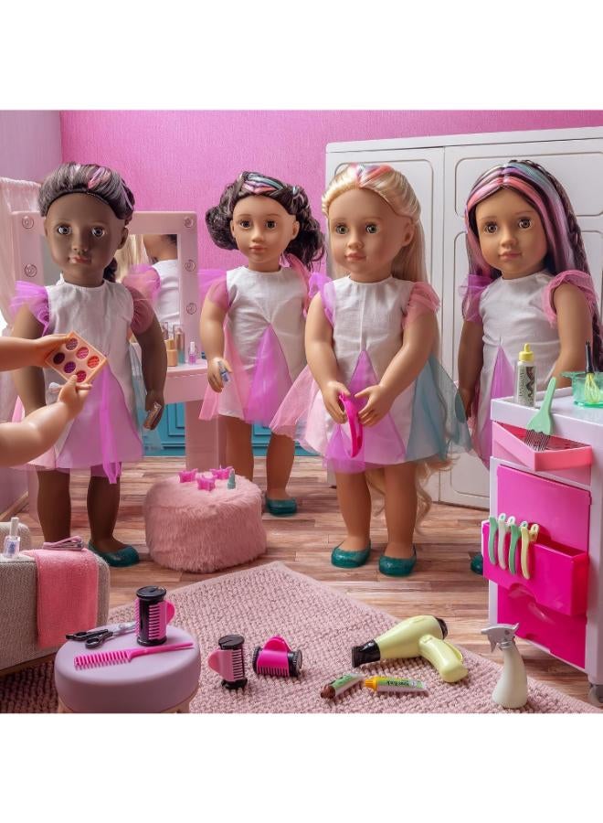 Our Generation Pink Vanity Table Playset - Light-up Mirror - Pretend Makeup & Styling Items - 18 inch Doll Accessories - Toys for Kids Ages 3 & Up - Glam & Glow Vanity Set - Image 1