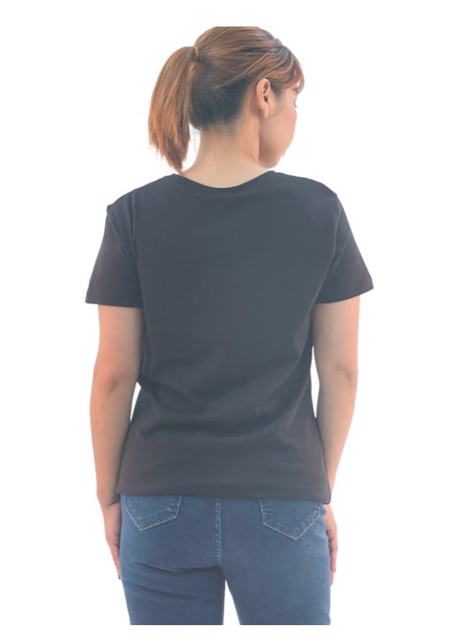 JOANNA JOANNA W203021 Women's Mono Bear Print Round Neck Short Sleeve T-Shirt - Black  - Image 3
