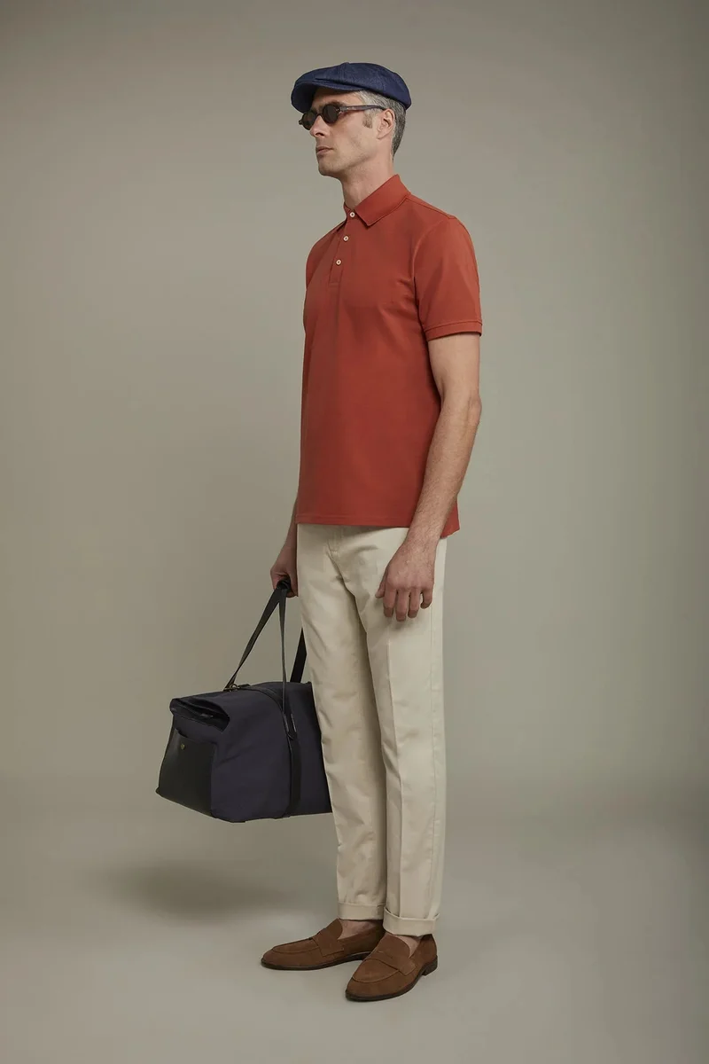 Doppelganger Brown Men's short sleeve polo shirt 100% piquet cotton regular fit - Clay for Men | Best Price UAE