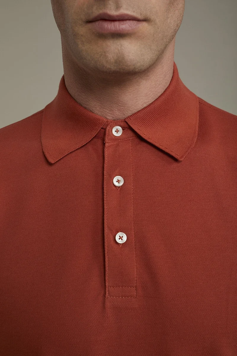 Doppelganger Brown Men's short sleeve polo shirt 100% piquet cotton regular fit - Clay for Men | Best Price UAE