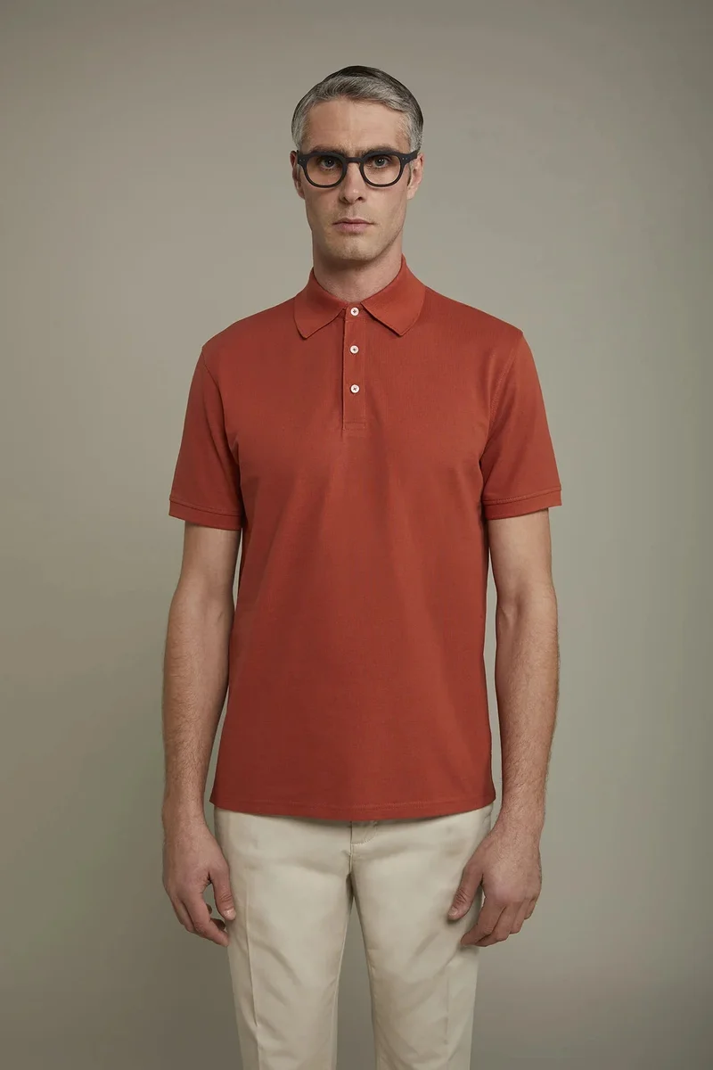 Men's short sleeve polo shirt 100% piquet cotton regular fit - Clay