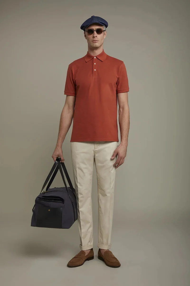 Doppelganger Men's short sleeve polo shirt 100% piquet cotton regular fit - Clay