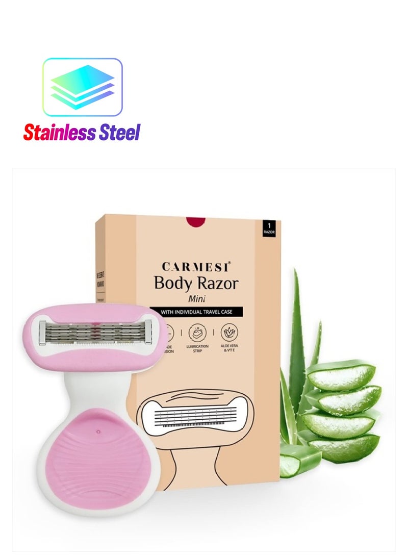 CARMESI Body Razor for Women's Hair Removal | With Travel Case | 5-Blade Precision | Smooth & Hassle-Free Shaving on the Go | Aloe Vera & Vit E | 1 Pc  - Image 1