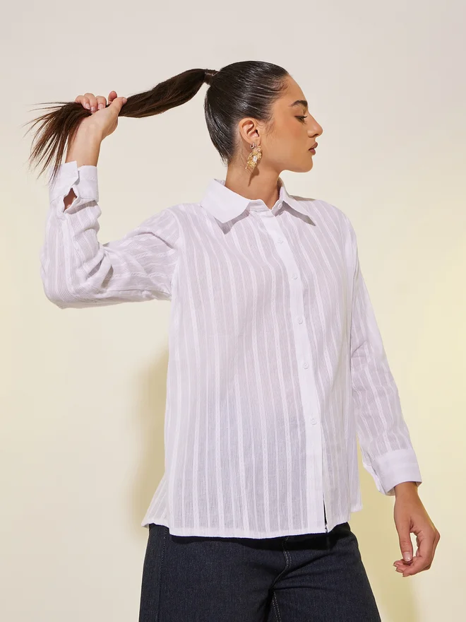 تايك تو Take Two Textured Long Sleeve Regular Fit Shirt