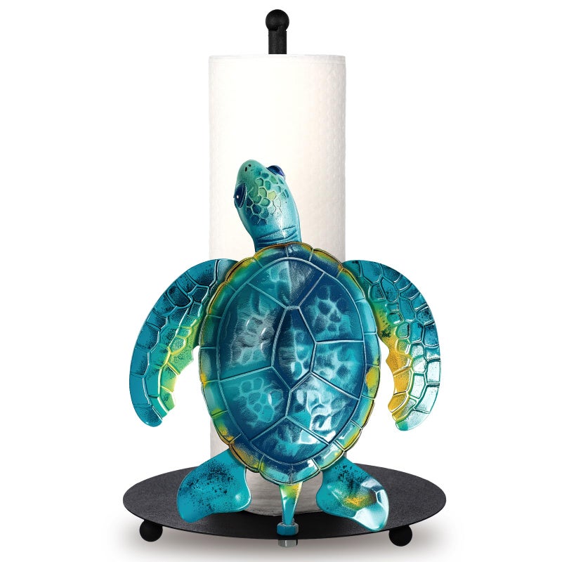 LOYIM Turtle Paper Towel Holder Beach Coastal Decor Paper Towel Holder Stand with Round Cute Sea Turtle Kitchen Napkin Counter Bathroom Decor Christmas Coastal House Gifts for Home(Blue) - Image 1