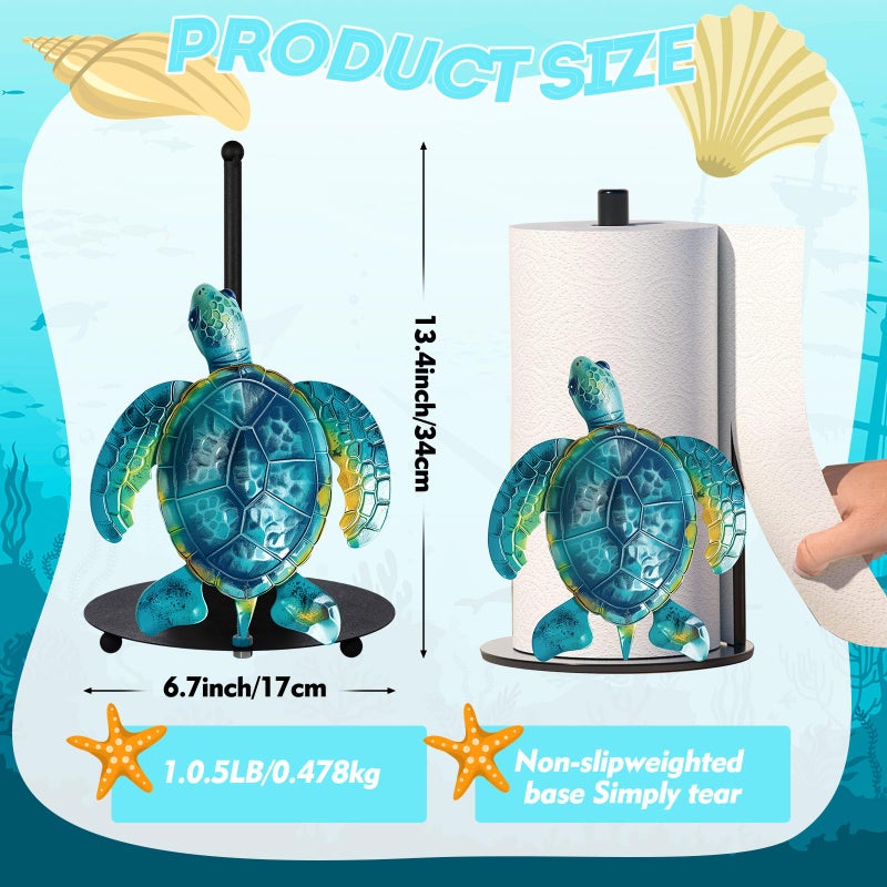 LOYIM Turtle Paper Towel Holder Beach Coastal Decor Paper Towel Holder Stand with Round Cute Sea Turtle Kitchen Napkin Counter Bathroom Decor Christmas Coastal House Gifts for Home(Blue) - Image 3