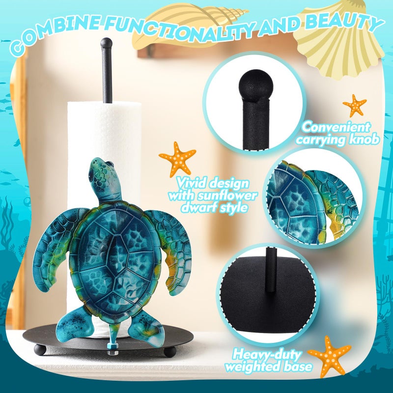 LOYIM Turtle Paper Towel Holder Beach Coastal Decor Paper Towel Holder Stand with Round Cute Sea Turtle Kitchen Napkin Counter Bathroom Decor Christmas Coastal House Gifts for Home(Blue) - Image 4
