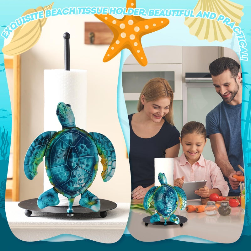 LOYIM Turtle Paper Towel Holder Beach Coastal Decor Paper Towel Holder Stand with Round Cute Sea Turtle Kitchen Napkin Counter Bathroom Decor Christmas Coastal House Gifts for Home(Blue) - Image 2