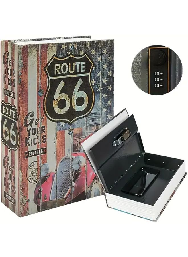 Route 66 Book Style Password Lock Safe Metal Storage for Cash Documents Travel - Image 1