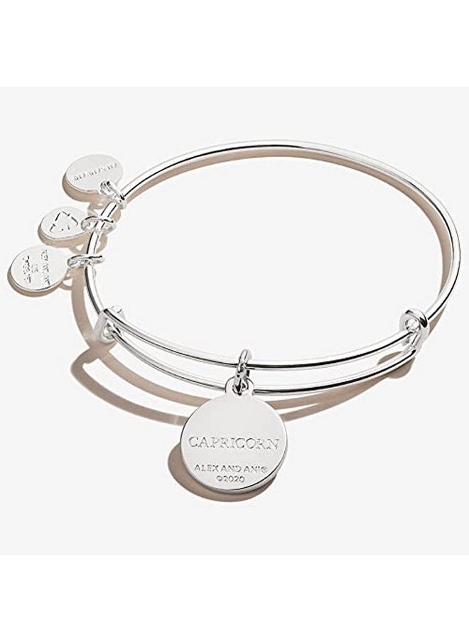 ALEX AND ANI Zodiac Expandable Bangle For Women Capricorn Charm Black Epoxy And Crystals Shiny Silver Finish 2 To 3.5 In  - Image 2