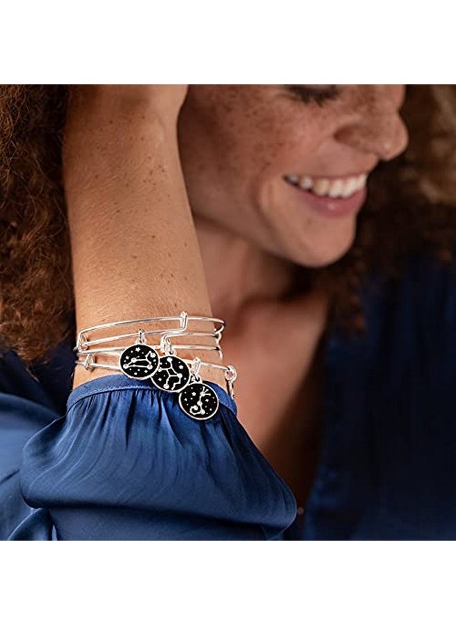 ALEX AND ANI Zodiac Expandable Bangle For Women Capricorn Charm Black Epoxy And Crystals Shiny Silver Finish 2 To 3.5 In  - Image 4