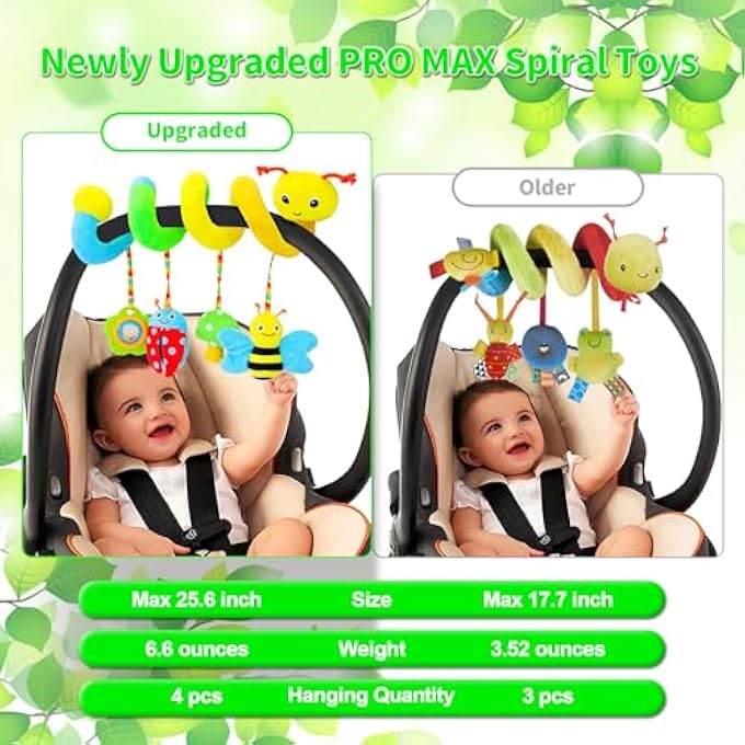 BABY CAR SEAT TOY 0-6 MONTHS UPGRADED VERSION SPIRAL CAR SEAT & STROLLER ACTIVITY TOY SOFT PLUSH HANGING TOY WITH RATTLES - Image 3
