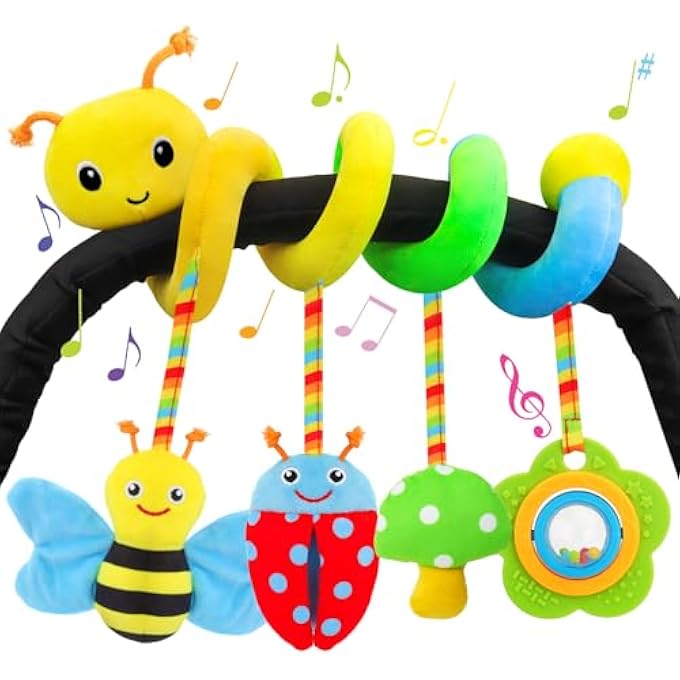BABY CAR SEAT TOY 0-6 MONTHS UPGRADED VERSION SPIRAL CAR SEAT & STROLLER ACTIVITY TOY SOFT PLUSH HANGING TOY WITH RATTLES - Image 2