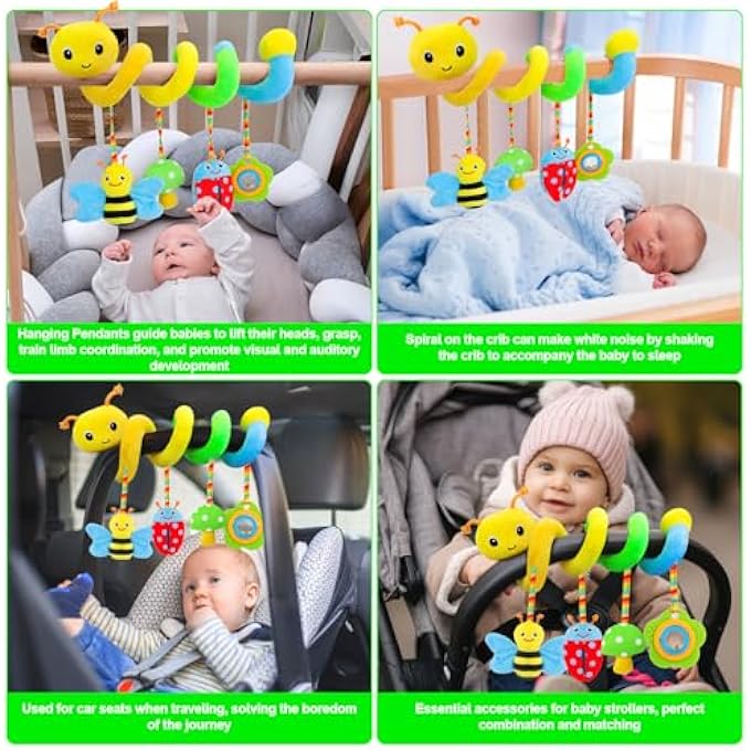 BABY CAR SEAT TOY 0-6 MONTHS UPGRADED VERSION SPIRAL CAR SEAT & STROLLER ACTIVITY TOY SOFT PLUSH HANGING TOY WITH RATTLES - Image 5