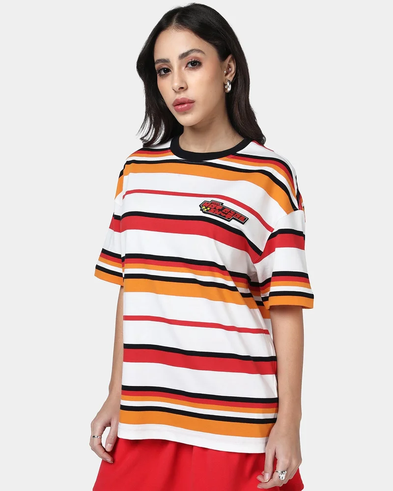 بيواكوف Women's Bright White Striped Oversized T-shirt
