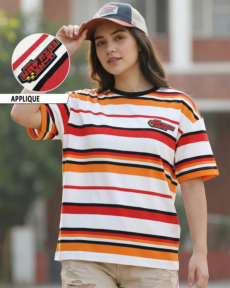 Women's Bright White Striped Oversized T-shirt