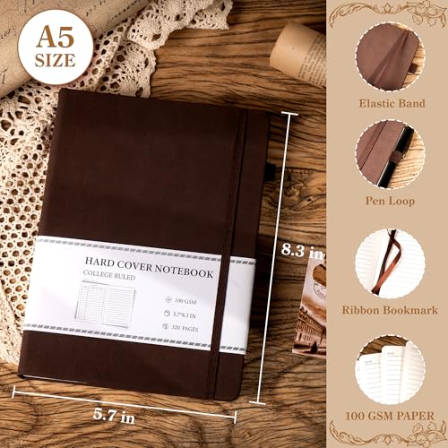 CAGIE Lined Journal Notebook for Men Women 320 Pages Leather Journals for Writing A5 Thick Hardcover Journaling Notebooks for Work Note Taking Diary, 5.7x8.3 In, Dark Brown - Image 4