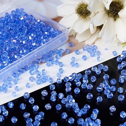Laopottbeads 1100PCS 4mm Bicone Crystal Glass Beads for Jewelry Making, Sparkling Mini Beads for Suncatchers, DIY Bracelets & Craft Projects(Light Blue) - Image 2