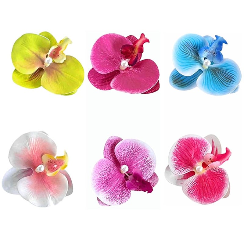 Hawaiian Flower Hair Clip Fabric Artificial Flower Alligator Hair Clip Hairpin Barrette Headdress Bobby Pins Headwear Hair Accessories for Beach Holiday Party Butterfly orchid