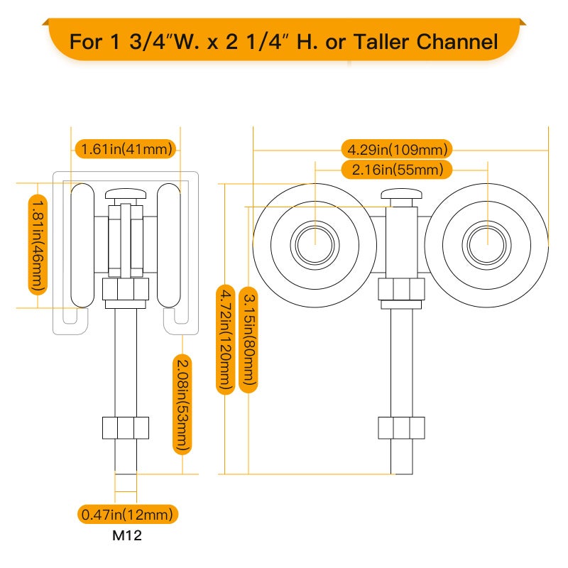 Hotyell Trolley Assembly  Silent Rollers Wheel For 1-3/4"" Wide And 2-1/4"" Or Taller Rail Hanging Track  Beam Trolley Used For Heavy Barn Or Shed Sliding Doors - Image 4