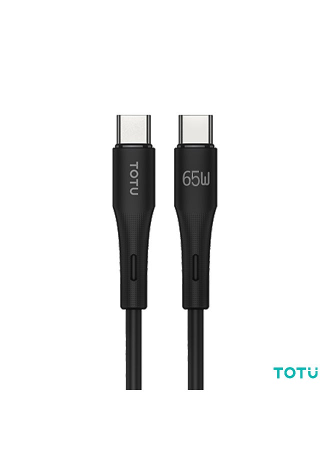 Totu 65W Type-C to Type-C Fast Charging Data & Sync Cable (1.5M, Black) – PD Fast Charging, Tangle-Free TPE & Silicone Wire for Laptops, Tablets & Smartphones - Black - Image 1