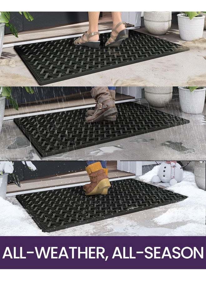 DEXI Front Door Mat Outside Entrance, 19x30 Welcome Rubber Doormat Waterproof, Drainage Heavy Duty Entry Mats with Non Slip Backing, Low Profile Dirt Trapper for Patio Entryway, Black - Image 4