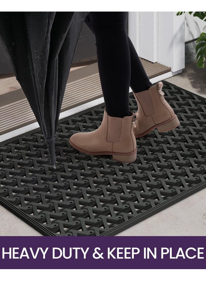 DEXI Front Door Mat Outside Entrance, 19x30 Welcome Rubber Doormat Waterproof, Drainage Heavy Duty Entry Mats with Non Slip Backing, Low Profile Dirt Trapper for Patio Entryway, Black - Image 3