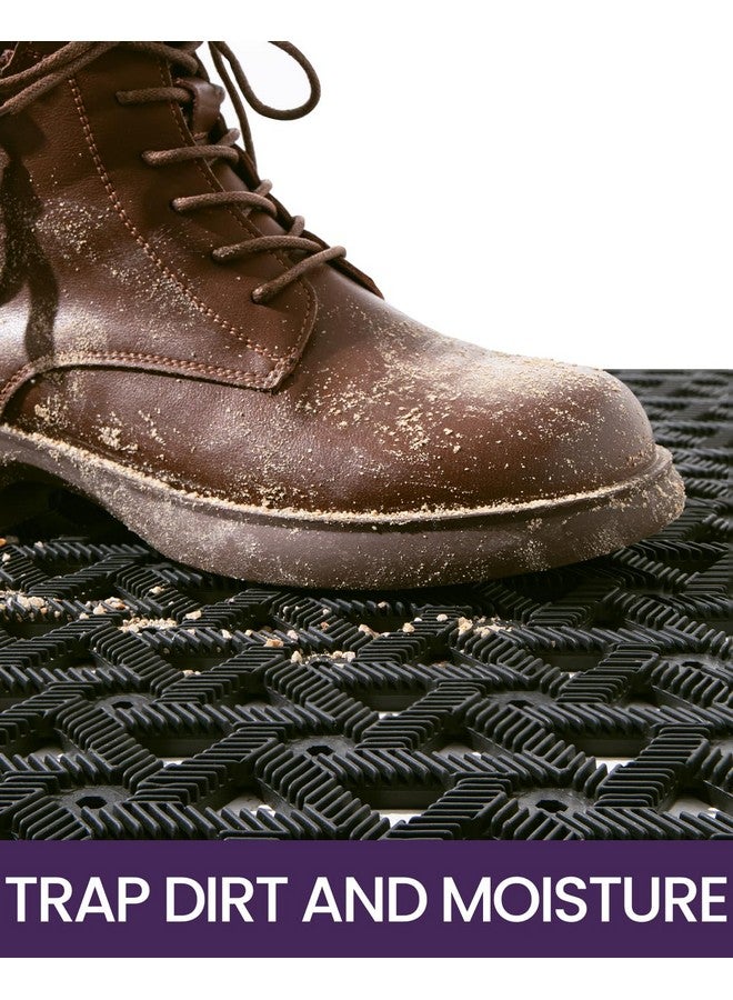 DEXI Front Door Mat Outside Entrance, 19x30 Welcome Rubber Doormat Waterproof, Drainage Heavy Duty Entry Mats with Non Slip Backing, Low Profile Dirt Trapper for Patio Entryway, Black - Image 1