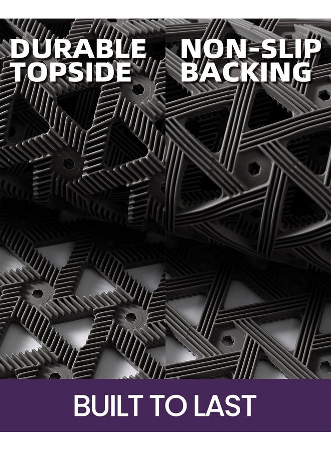 DEXI Front Door Mat Outside Entrance, 19x30 Welcome Rubber Doormat Waterproof, Drainage Heavy Duty Entry Mats with Non Slip Backing, Low Profile Dirt Trapper for Patio Entryway, Black - Image 2