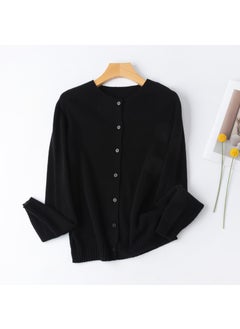 Elegant Color Gem 12-Color Seamless Wool Cardigan Knit Long-Sleeve Top black