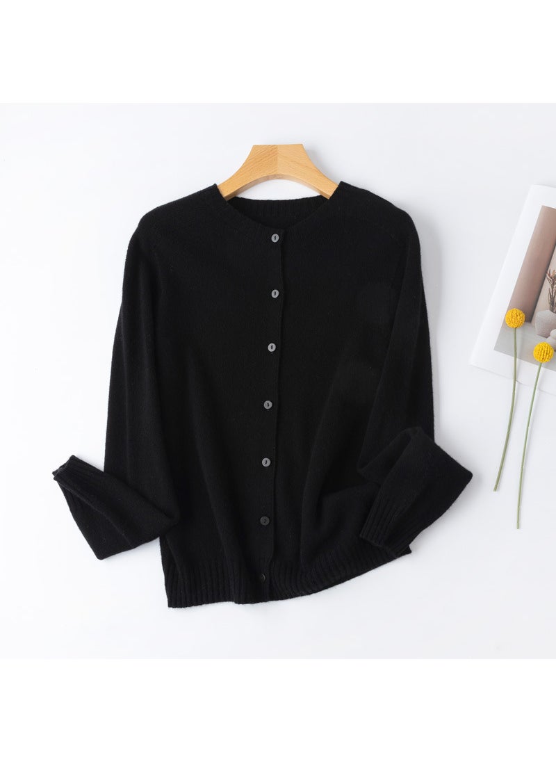 Generic - Elegant Color Gem 12-Color Seamless Wool Cardigan Knit Long-Sleeve Top black - Image 1