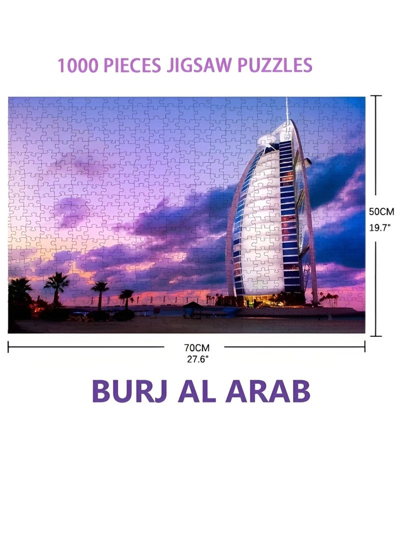 DECOR SOUQ 1000 Pieces Iconic Dubai Burj Al Arab Jigsaw Puzzle – 70x50cm Dubai Landmark Puzzle for Adults & Kids – Premium Quality Travel Souvenir Gift – Brain Game for Relaxation, Stress Relief, Educational & Fun Entertainments – Unframed – Limited Stock - Image 2