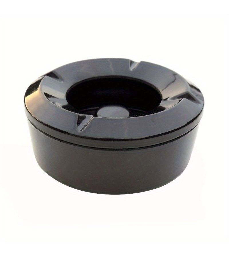 Black Round Windproof Ash Tray with Lid Melamine Plastic Smoke Cup - Image 5