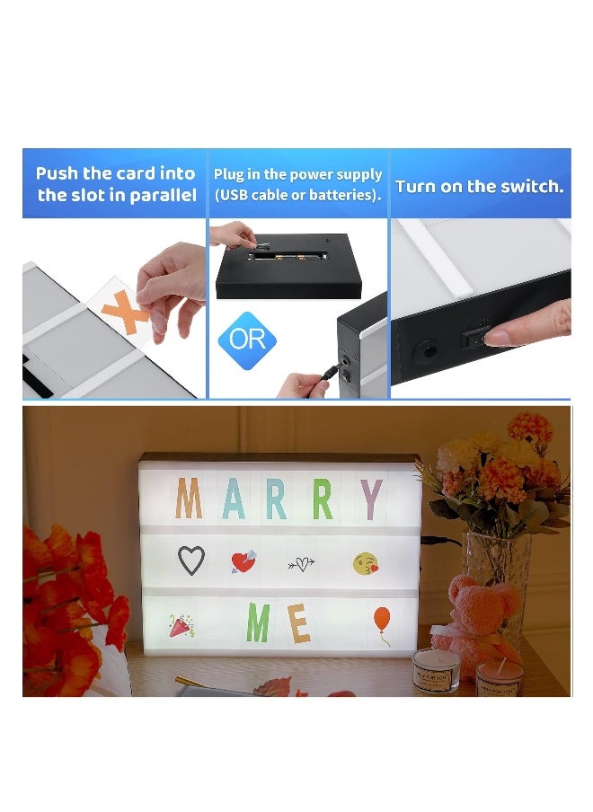ماركة غير محددة صندوق إضاءة سينمائي A4، صندوق إضاءة LED مع حروف ورموز وتصاميم وكابل USB، صندوق رسائل مضيء، هدايا مضيئة افعلها بنفسك لحفلات الزفاف، والذكرى، وأعياد الميلاد، والاحتفالات، ولافتات المتاجر  - Image 3