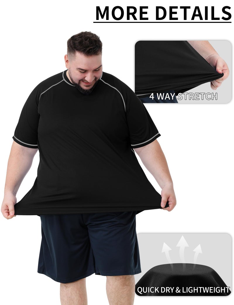 Idtswch Mens Big and Tall Swim Shirt Sun Protection UPF 50+ Rash Gard Quick Dry T-Shirt Black - Image 4