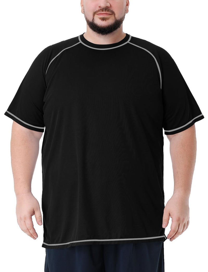 Idtswch Mens Big and Tall Swim Shirt Sun Protection UPF 50+ Rash Gard Quick Dry T-Shirt Black - Image 1