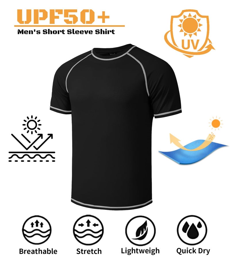 Idtswch Mens Big and Tall Swim Shirt Sun Protection UPF 50+ Rash Gard Quick Dry T-Shirt Black - Image 3