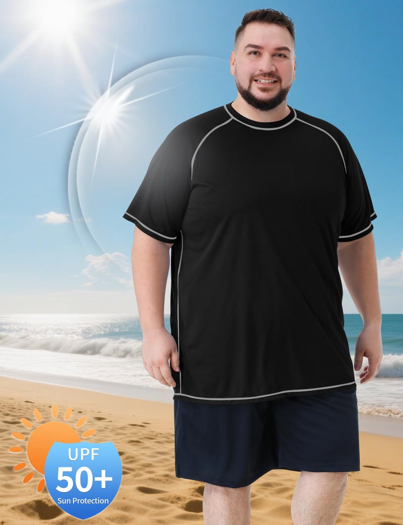 Idtswch Mens Big and Tall Swim Shirt Sun Protection UPF 50+ Rash Gard Quick Dry T-Shirt Black - Image 5