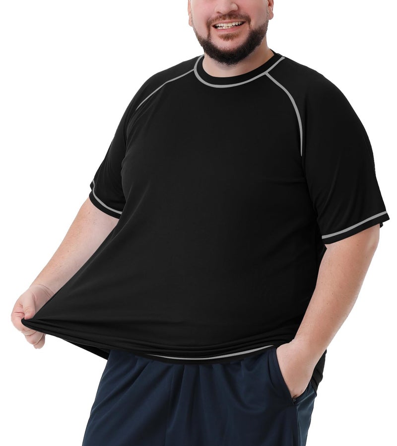 Idtswch Mens Big and Tall Swim Shirt Sun Protection UPF 50+ Rash Gard Quick Dry T-Shirt Black - Image 2