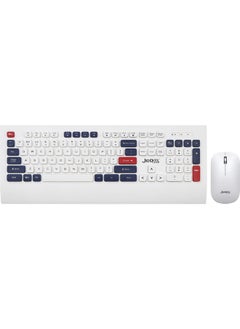 JeDEL WS671 Wireless Bluetooth Office Mouse and Keyboard Set for PC, Tablet, Cell Phone White Blue  - Image 1