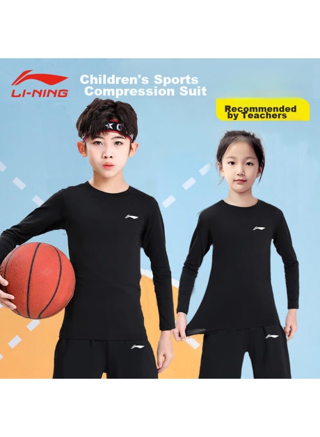 Li-ning Children's Compression Training Suit, Autumn And Winter, For Boys And Girls, Quick-dry, For Badminton, Football, Basketball, Sports Set, Running Base Layer Pants