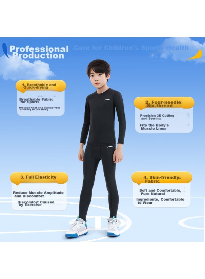 Li-ning Children's Compression Training Suit, Autumn And Winter, For Boys And Girls, Quick-dry, For Badminton, Football, Basketball, Sports Set, Running Base Layer Pants