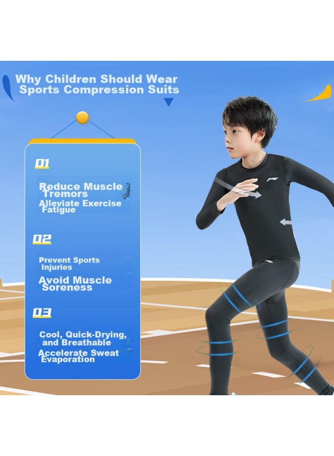 Li-ning Children's Compression Training Suit, Autumn And Winter, For Boys And Girls, Quick-dry, For Badminton, Football, Basketball, Sports Set, Running Base Layer Pants