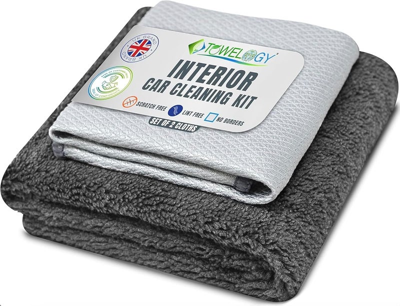 Towelogy G54 Deluxe Car Interior Cleaning Cloths - Microfibre Window & Dashboard Cloths (Set of 2, Grey) - Image 1